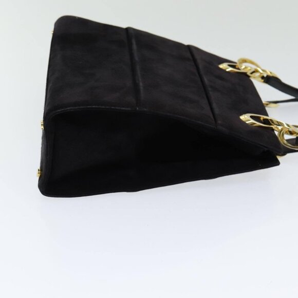 Salvatore Ferragamo Shoulder Bag Suede Black Gold Auth - Picture 4 of 16
